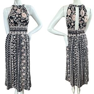 Anthropologie Especia Black & Tan Sleeveless Keyhole Strapless Midi Dress Medium